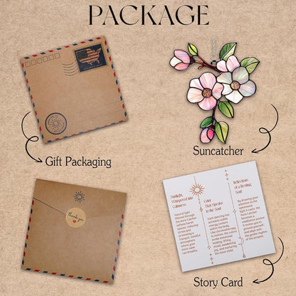 Magnolia Flower Acrylic Suncatcher Stained Glass Effect Window Car Hanging Christmas Ornament Indoor Outdoor Decor Garden Sun Catcher Panel Gifts for Flower Lover for Women Mom Grandma