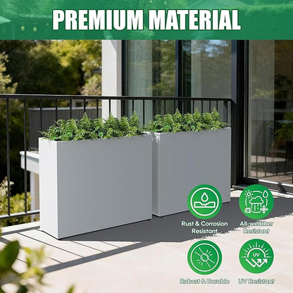 Large Metal Planter Box for Outdoor 38"Lx13"Wx30"H, Tall Rectangular Planters for Outdoor Patio/Porch/Cafe, All-Weather Durable Galvanized Steel, Modern Design for Plants, Flower,Garden, White