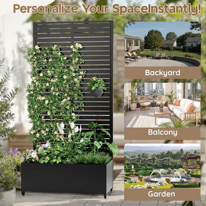 Metal Raised Garden Bed with Trellis & Wheels,72" x 35"x 15.7" Planter Box with Trellis,Privacy Planters for Patio,Garden Bed for Climbing Plants,Suitable for Climbing Plants and Vegetables,Black
