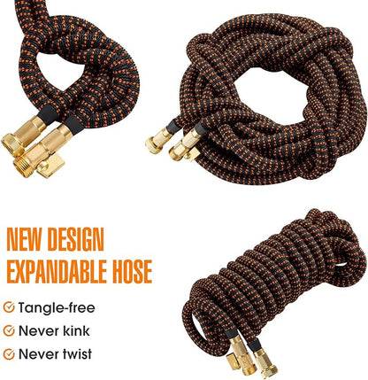 100 ft Expandable Garden Hose, 2025 New Kink Free Flexible Water Hose 100ft with 10 Pattern Spray Nozzle, Leakproof Solid Brass Connectors, Retractable Latex Core, Lightweight Expanding Hose