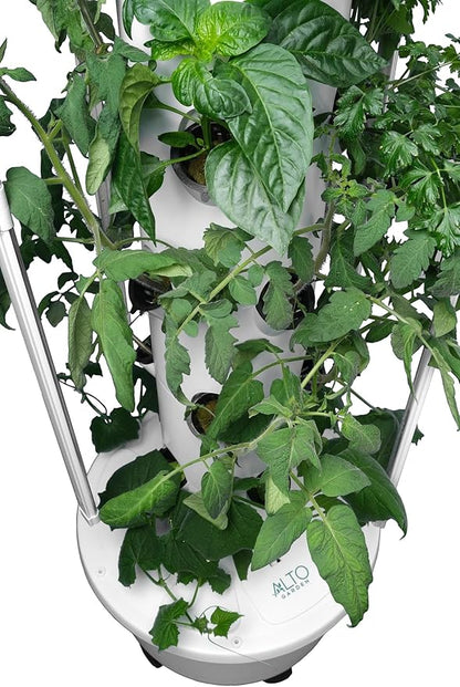 GX Hydroponic Tower | Vertical Planter Tower | Hydroponics Growing System Kit | Food Grade with 24 Net Pots (with LED Grow Lights)