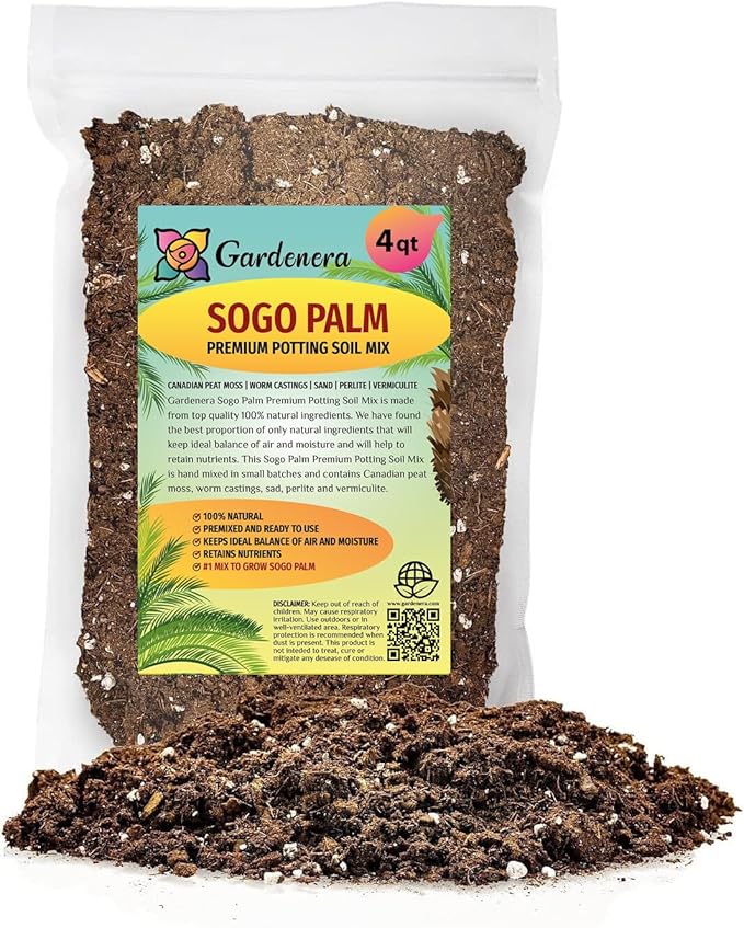 Gardenera SOGO Palm Potting Mix - Promote Strong Roots and Captivating Elegance with Our Premium Blend - 4 Quart