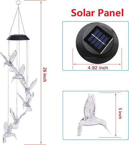 Solar Hummingbird Wind Chimes Outdoor-Waterproof Solar Powered LED Changing Light Color Hummingbirds Mobile Romantic Wind Chime for Mom Gifts, Home,Party,Festival,Night Garden Decoration(Blackboard)
