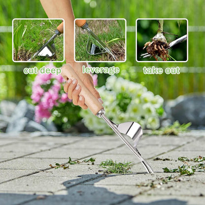 mcwdoit Crack Weeder Tool, Crevice Weeding Moss Brush with 2 Heads&Scraping Hook, A Hand Puller Tool, Moss Remover with Steel Handle for Cleaning Paving Joint Paver Sidewalk Patio Stone Driveway Deck