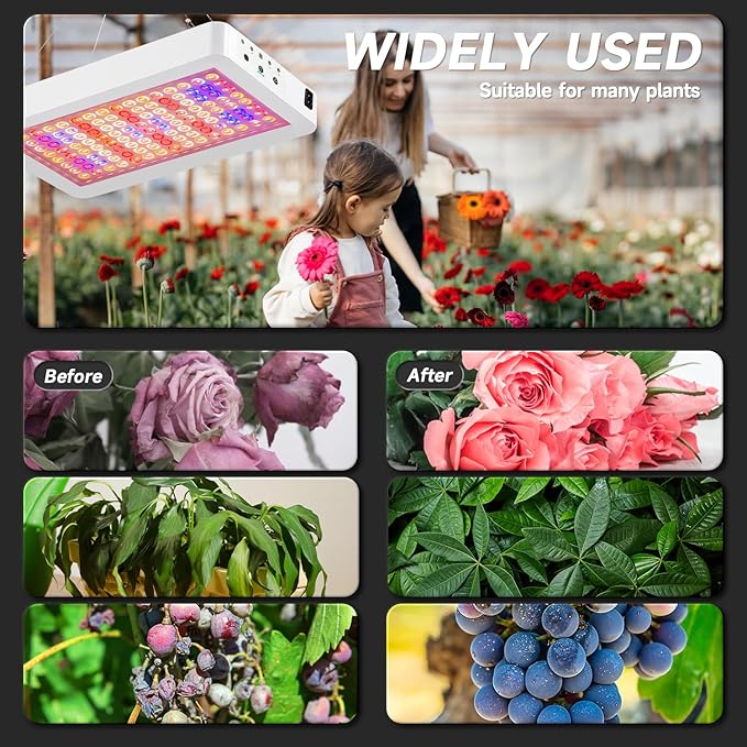 LED Grow Light Full Spectrum, Plant Grow Light with Veg & Bloom Switch for Hydroponic Indoor Plants LED Grow Lamp with Daisy Chain，with Remote Control