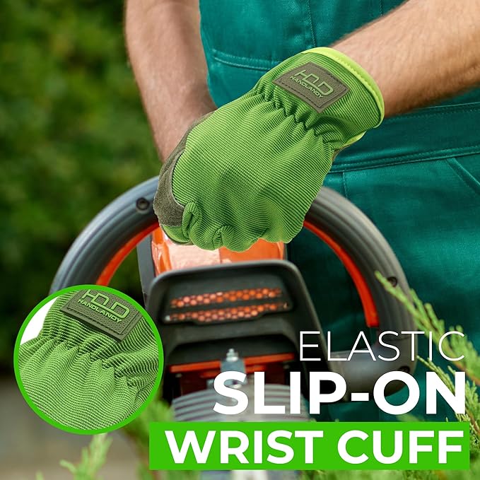 HANDLANDY Men Leather Gardening Gloves, Utility Work Gloves for Mechanics, Construction, Driver