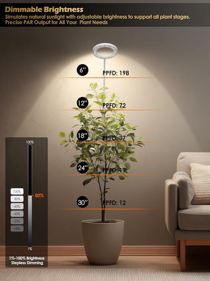 GLOWRIUM Smart Grow Lights for Indoor Plants with Auto Timer, Full Spectrum LED Floor Plant Light for 3 Spectrum Modes,6 Dimmable Levels,63inch Adjustable Height for Large Plants (White, 20W)