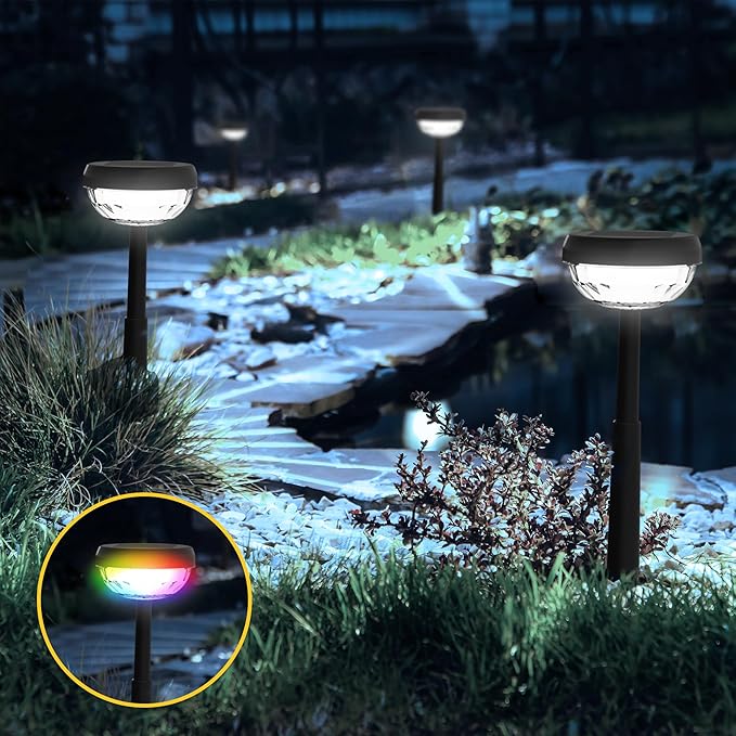 Ensenior Color Changing Solar Lights Outdoor, Auto ON/Off 6500K White Light & RGB LED Solar Garden Lights for Pathway, Yard, Patio, Waterproof, Energy-Efficient Landscape Lighting, 10-Pack