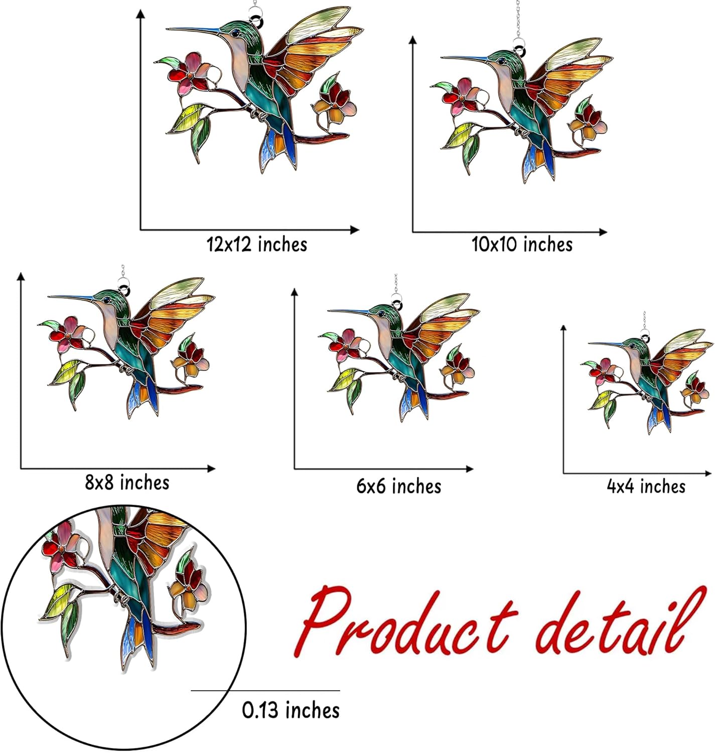 Hummingbird and Flower Acrylic Suncatcher Stained Glass Effect Window Car Hanging Christmas Ornament Indoor Outdoor Decor Garden Sun Catcher Panel for Bird Lover for Women Mom Grandma