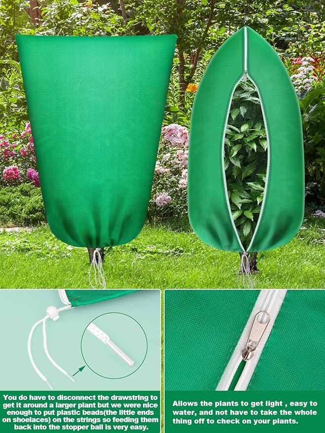 Abimars Thicker Plant Covers Freeze Protection Jacket 2.36 oz/yd², 2.5'x4' Reusable Winter Plant Covers with Drawstring & Zipper, 2 Pack Light, Porous Fabric for Plant Breathing