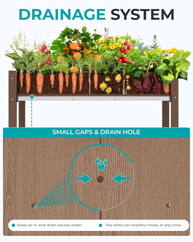 SERWALL Raised Garden Bed Set of 2, HDPE Raised Bed for Gardening All Weather Use- Brown