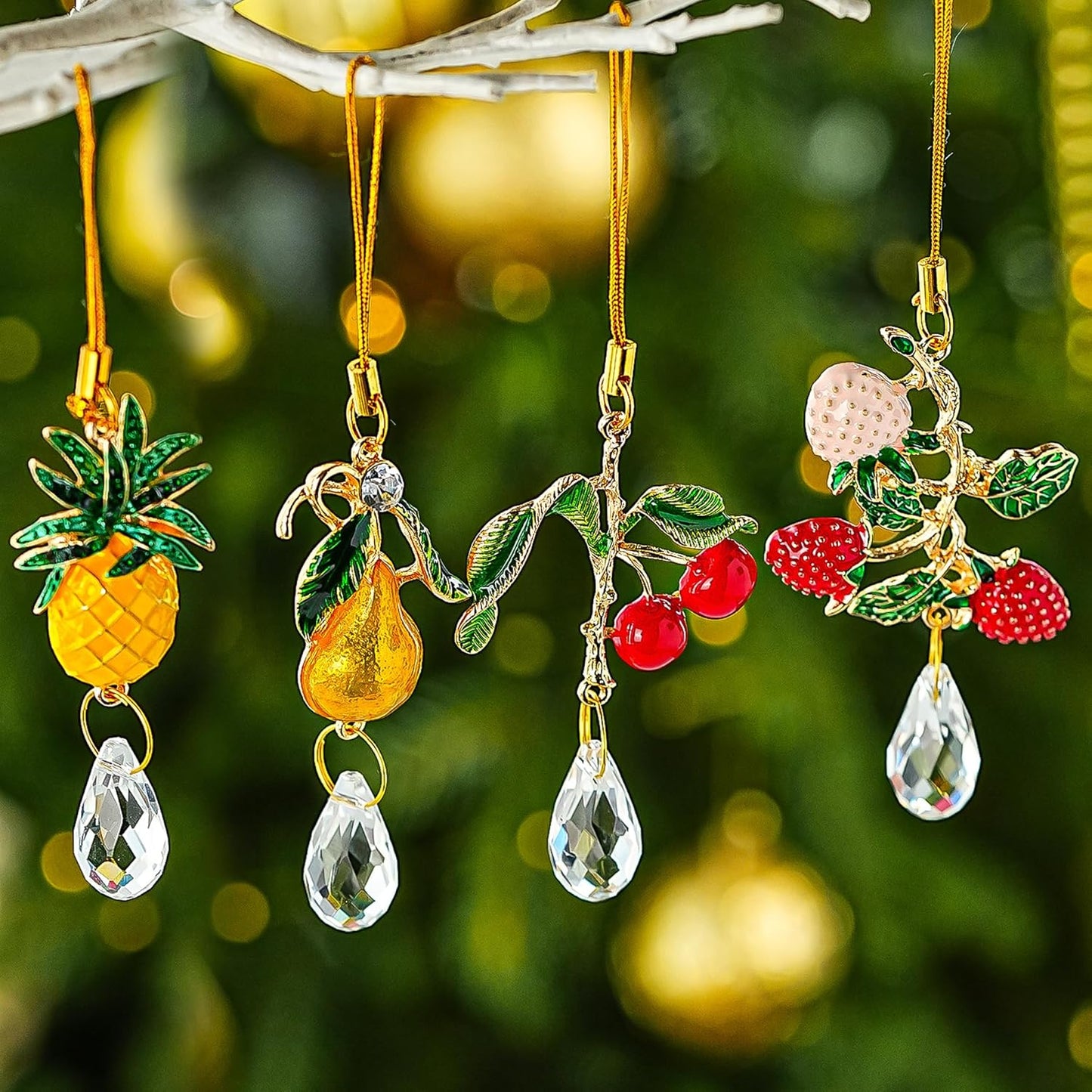 H&D HYALINE & DORA 4 Pcs Fruit Crystal Sun Catcher Rhinestone Cute Fruit Suncatcher with Crystals Prisms for Christmas Garden Home Decor