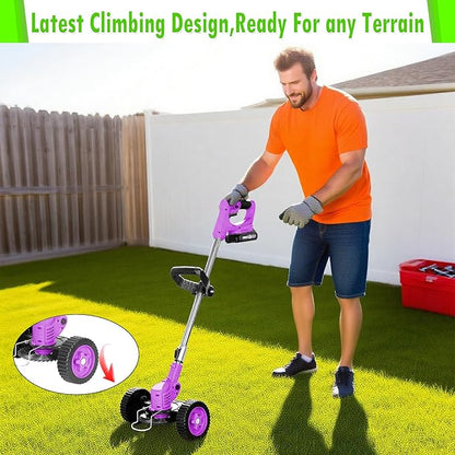 Weed Wacker Cordless Adjustable Weed Eaters 3 in 1 Electric String Trimmer Lawn with Two Battery with Charger Comes with Multiple Blades for Yard,Green,Garden(Purple)