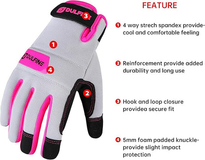 DULFINE Work Gloves for Women,Flexible Breathable Fit-Padded Knuckles & Palm,Touch Screen,Ideal for Gardening Yardwork Warehouse