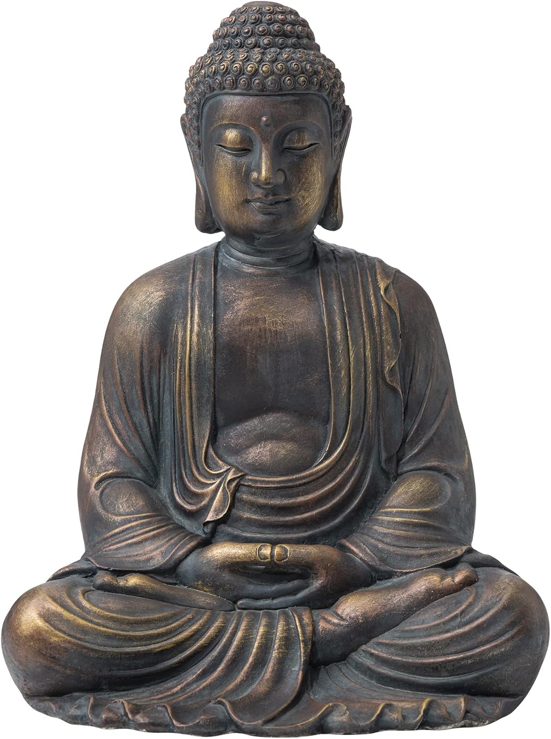 Glitzhome GH20384 22.75" Indoor Outdoor Sitting Meditating Buddha Zen Statue, 22.75 Inch Tall, Bronze