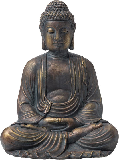 Glitzhome GH20384 22.75" Indoor Outdoor Sitting Meditating Buddha Zen Statue, 22.75 Inch Tall, Bronze