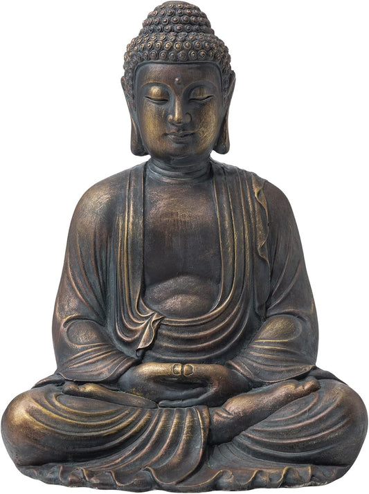 Glitzhome GH20384 22.75" Indoor Outdoor Sitting Meditating Buddha Zen Statue, 22.75 Inch Tall, Bronze