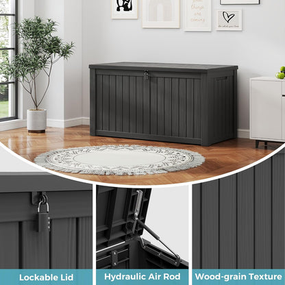 Outdoor Storage Box, Resin Deck Boxes Indoor and outdoor, Waterproof Storage Box Lockable Lid (Black, 150 Gallon)