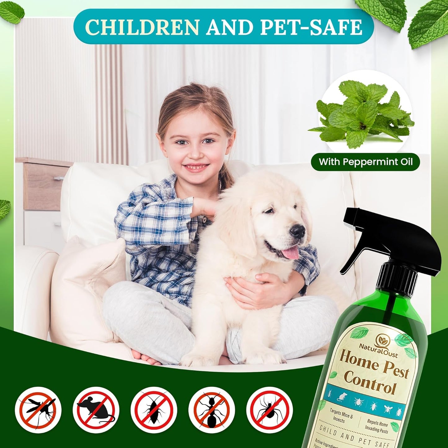 Peppermint Oil Mouse Repellent Spray - Roach Ant Spider Bug Insect Killer - Eco Friendly Pest Control to Repel Mice - Humane Repeller Alternative to Trap