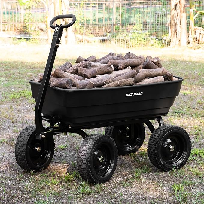BILT HARD 1200 lbs 7 Cu Ft Poly Garden Dump Cart with 2-in-1 Convertible Handle, No Flat Tires, Quick Release, Dump Wagon Heavy Duty for Yard, Outdoor