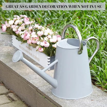 1.5 Gallon Watering Can for Outdoor Plants,Large Metal Plant Watering Pot with Removable Spout,Flower Garden Water Can Watering Pot,Galvanized Steel Watering Can with Stainless Steel Handles，Grey