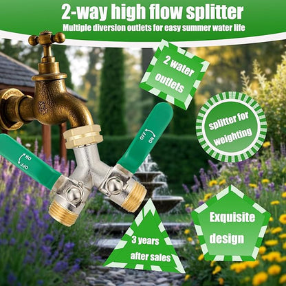 EJW brass hose splitter high flow splitter full flow hose splitter 2 way water splitter Faucet Splitter heavy duty splitter Valve 3/4 Inch GHT Thread