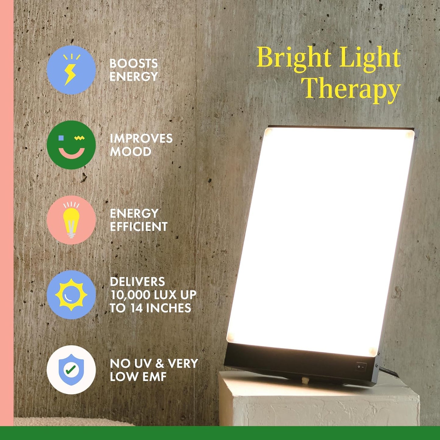 Northern Light Technologies Boxelite 10,000 Lux Bright Light Therapy Lamp – Full Spectrum UV-Free Sunlight Desk Lamp with Large Panel for Energy, Focus, and Alertness – Black