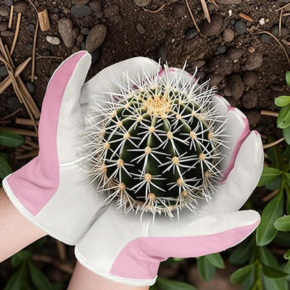 Gardening Gloves, Garden Gloves for Women and Men, Thorn Proof Working Gloves, Durable Leather Work Garden Gloves for Yard & Outdoor Work, Pink, L