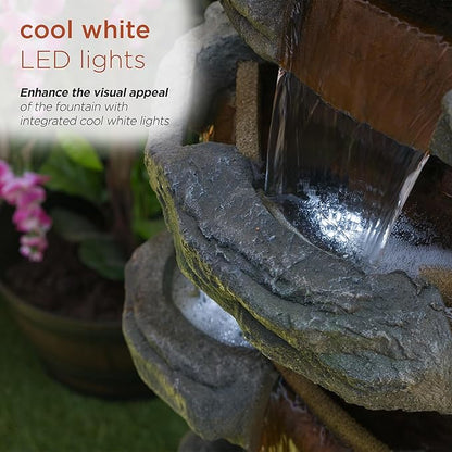 Alpine Corporation TZL352 Outdoor Floor Stone Tower Fountain with LED Lights, Multi-Level Garden Water Fountain, 47"H, Gray