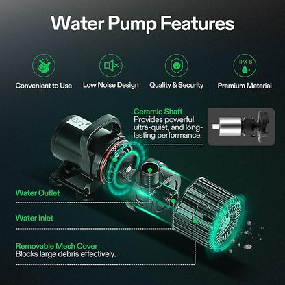 VIVOSUN 1600 GPH Submersible Water Pump, 100W Pond Pump, Ultra Quiet Aquarium Pump with 15FT. Lift Height for Pond, Waterfall, Fish Tank, Statuary, Hydroponic