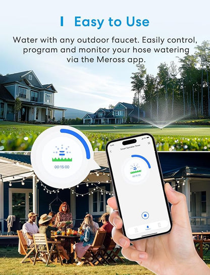 meross WiFi Water Timer for Garden Hose, Smart Hose Timer with Brass Inlet & Outet, WiFi Sprinkler Valve Work with Apple Homekit, Alexa & Google Assistant, Smart Rain Skip for Lawn, Garden & Yard
