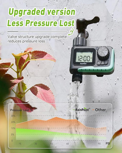 RAINPOINT Sprinkler Timer Outdoor, Water Timer for Garden Hose, Programmable Watering Irrigation Timer with Rain Delay/Manual, V2, 2024 Release(Plastic)