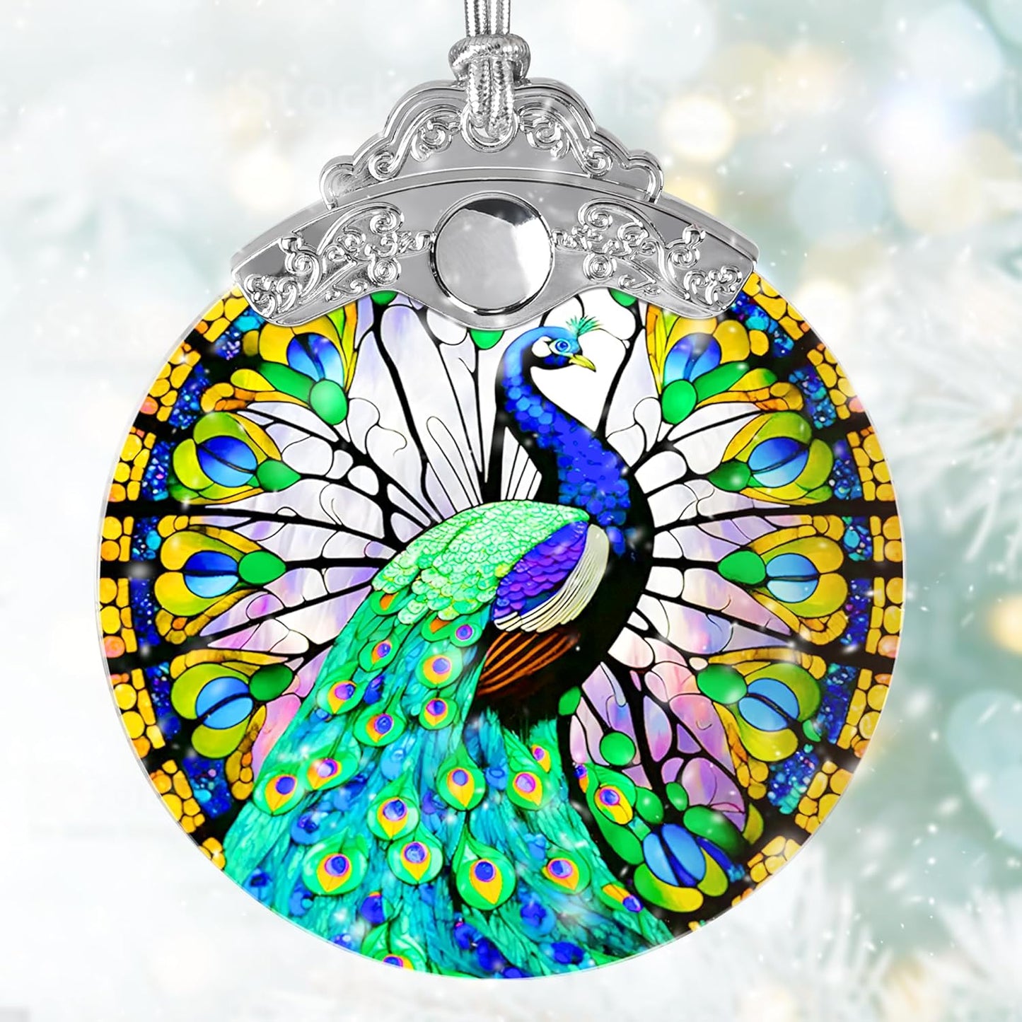 Stained Glass Suncatcher, Jocidea Peacock Ornament, Christmas Ornaments, Holidays Ornaments, Christmas Tree Decor, Peacock Decor for Home, Peacock Gifts