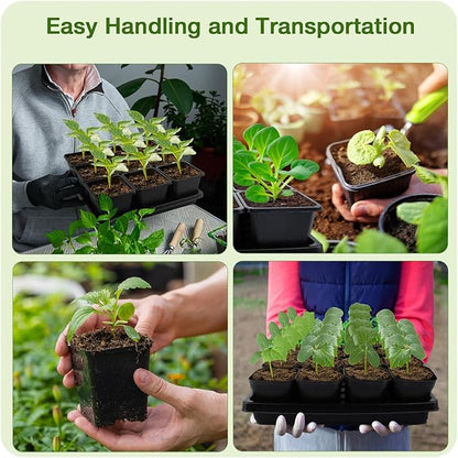 50Pcs 3.5inch Square Nursery Pots with 5Pcs Seed Starting Trays, Seed Starter Tray Kit, Seeds Starting Germination, Seeding Pots with Drain Holes, Small Plant Nursery Propagation