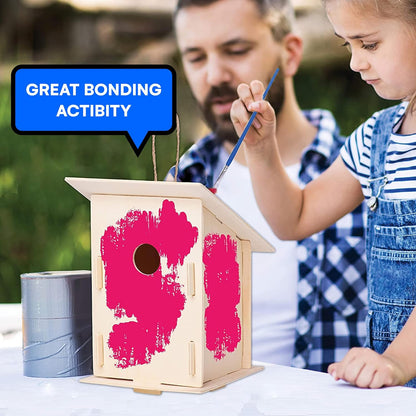 Neliblu 2 Pack Birdhouse Kits for Kids - 6.1" x 5.9" x 3.0" - DIY Craft and Garden Decoration, Pre-cut, Easy to Assemble for Birdwatchers - Includes Paints, Brushes, Birdhouse Kits for Adults to Build