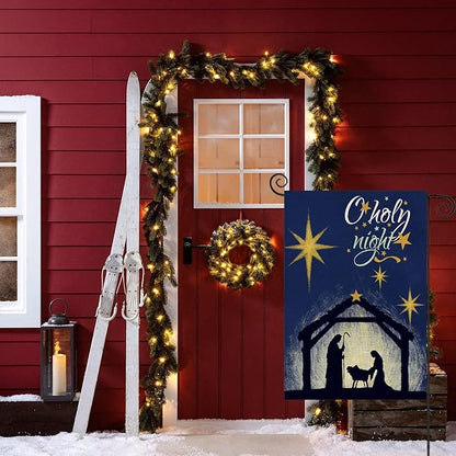 Christmas Oh Holy Night Garden Flag 12x18 Double Sided,Nativity with Star of Bethlehem Small Yard Flag,Seasonal Christ Winter Decors for Xmas Farmhouse Outside Outdoor