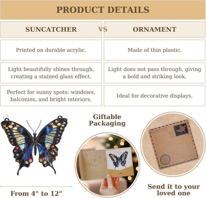 Midnight Butterfly Acrylic Suncatcher Stained Glass Effect Window Car Hanging Christmas Ornament Indoor Outdoor Decor Garden Sun Catcher Panel for Butterfly Lover for Women Mom Grandma
