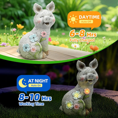 Leekung Solar Pig Statues Garden Decor,Outdoor Statue Sculpture with Led Lights,Solar Garden Decorations Pig Figurines for Patio,Balcony,Yard,Lawn,Unique Housewarming Birthday Gifts for Mom Women