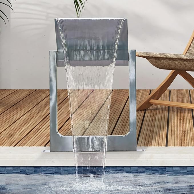 180° Rotating 304 Stainless Steel Waterfall Spillway, Swimming Pool & Garden Cascade Waterfall Fountain with Adjustable Spray Direction and Angle for Upscale Resorts, Luxury Residences