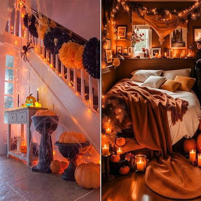 Upgraded Connectable 200 LED Halloween String Lights Outdoor Indoor, 66FT Orange Halloween Decorations Lights 13 Modes, Waterproof Twinkle Fairy Lights Plug in Clear Wire for Tree, Bedroom Decoration