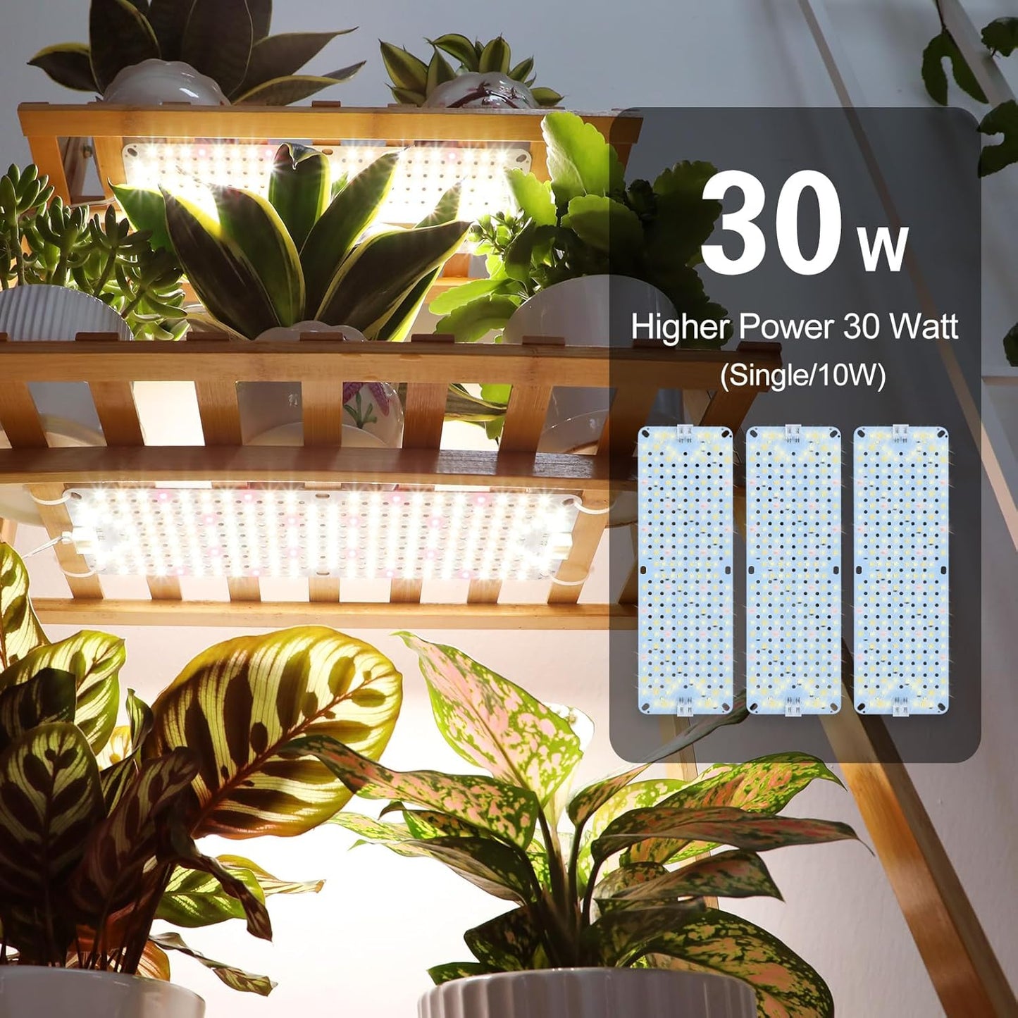 3Pack Flat Panel Grow Lights for Indoor Plants, Seed Starting, Vegetables with 4/8/12 Hr Timer, 30W Full Spectrum LED Plant Growing Lamps for Cabinet/Shelves/Greenhouse, Plug-and-Play, Connect Freely