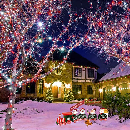 75.8 FT 200 LED Red and White Christmas Lights Outdoor Indoor, Timer & Memory Function & 8 Modes, Extendable Green Wire, Waterproof Fairy Twinkle Lights for Xmas Tree Holiday Party Garden Yard Decor