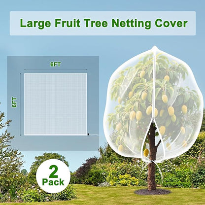 2-Pack 6 x 6ft Garden Netting with Zipper & Drawstring, Reusable Fine Mesh Cover for Plants, Fruit Trees, Vegetable Protection from Birds, Squirrels, Deer