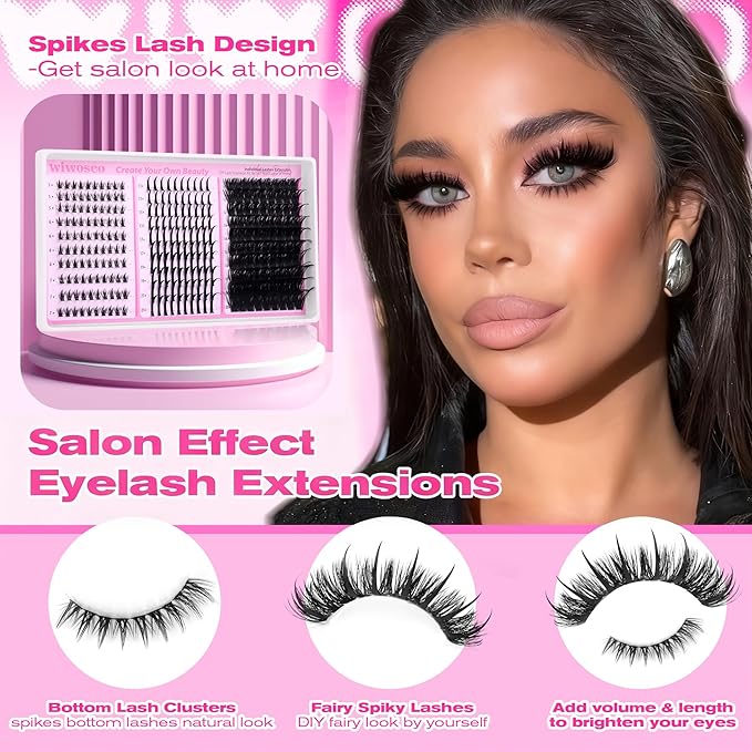 wiwoseo Spikes Lash Clusters with Bottom Lash Clusters Volume Individual Lashes Cluster Eyelash Extensions Wispy Eyelash Clusters Lash Spikes Manga Cluster Lashes with Spikes (5-21MM)