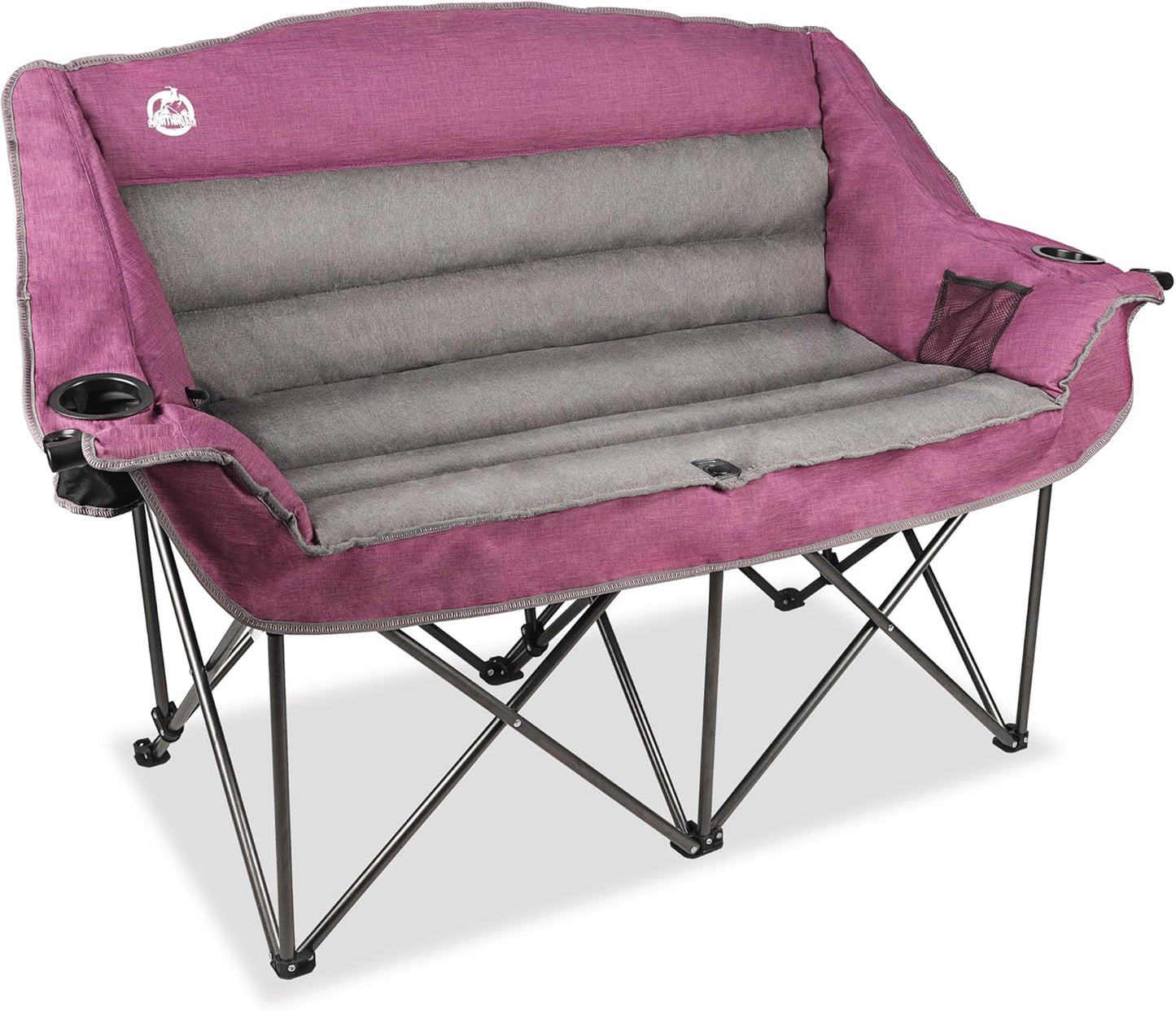Northroad Oversized Double Camping Chair, Fully Padded Loveseat, Heavy Duty Folding Duo Chair w/Cup Holders, Armrests & Carry Bag, Supports up to 600lbs, Purple