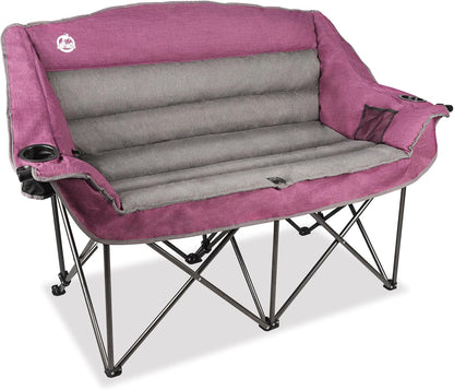 Northroad Oversized Double Camping Chair, Fully Padded Loveseat, Heavy Duty Folding Duo Chair w/Cup Holders, Armrests & Carry Bag, Supports up to 600lbs, Purple