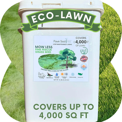 Flawn Seed Kits Mow Less Fine Fescue Eco-Grass Seed, 8 Lbs, Low Maintenance Lawn, Pail with Handle, Covers up to 4000 Sqft