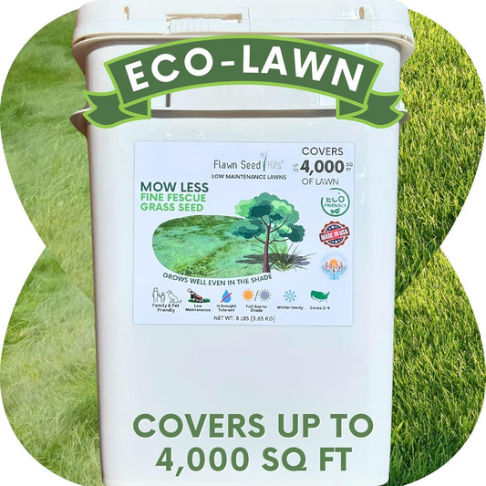 Flawn Seed Kits Mow Less Fine Fescue Eco-Grass Seed, 8 Lbs, Low Maintenance Lawn, Pail with Handle, Covers up to 4000 Sqft