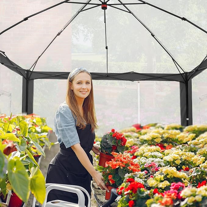 EAGLE PEAK 10x10 Portable Walk in Greenhouse with Polyester Reinforced Corners, Instant Pop up Indoor Outdoor Gardening Green House, Roll Up Zipper Entry Doors and Mesh Windows, Gray/White