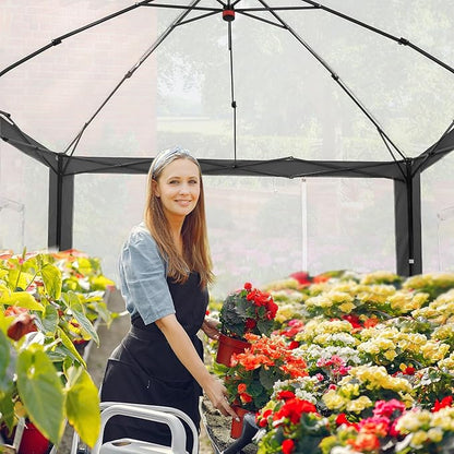 EAGLE PEAK 10x10 Portable Walk in Greenhouse with Polyester Reinforced Corners, Instant Pop up Indoor Outdoor Gardening Green House, Roll Up Zipper Entry Doors and Mesh Windows, Gray/White